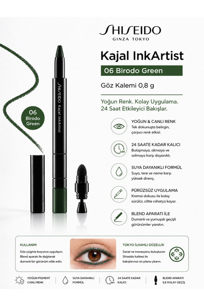 ,Kajal Inkartist 06 Bi̇rodo Green 0,8 Gr – Long-Lasting, Intensely Pigmented, Non-Flowing Eye Pencil