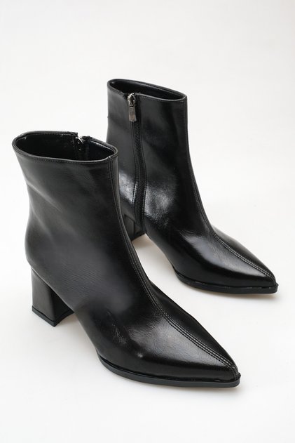 Women's Pointed Toe Heeled Boots Black Yanki