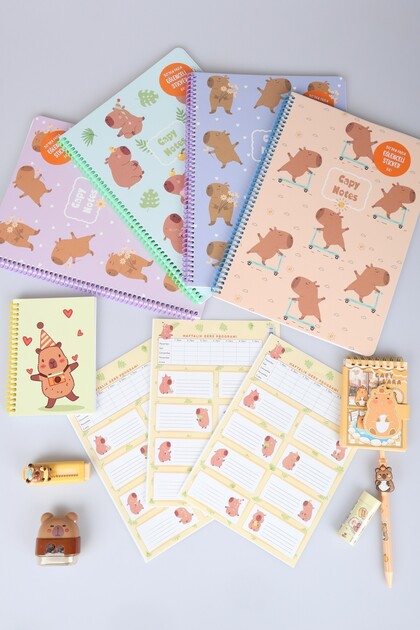 Stationery Set 4 Pieces A4 Notebook with Stickers, Notepad, Eraser, Pencil Sharpener, 0.7 mm Tip Pen