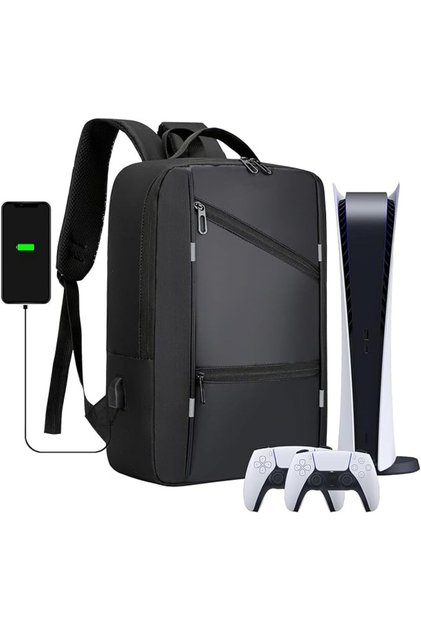 حقيبة ظهر للسفر لحمل جهاز PS5، حقيبة تخزين واقية لجهاز PS5/PS5 Slim مع منفذ USB