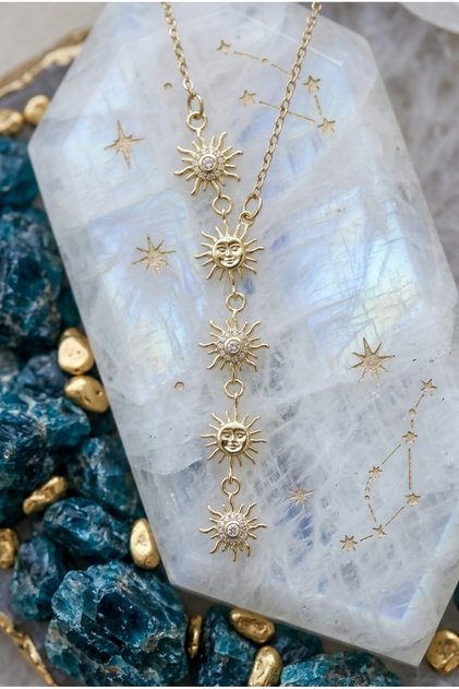 Bohemian Steel Y Necklace with Sun Figure (Gold Color)