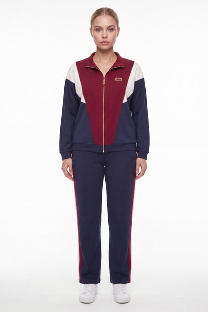 Women's Navy Blue Seasonal Zippered Color-Blocked Tracksuit Set with Accessories