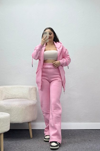 Women's 3 Threaded Threaded Sweatpants Set Pink