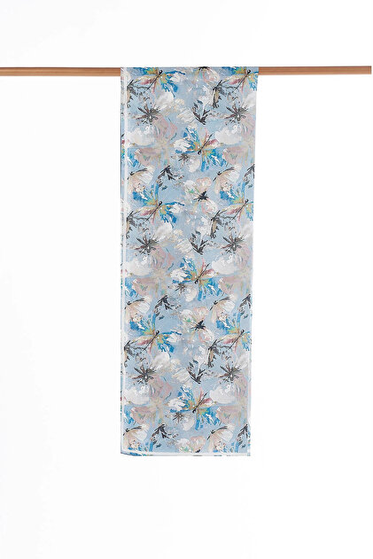 Floral Pattern Silk Shawl Blue