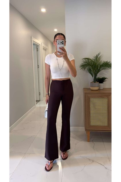 Lasgas Brown Pants with Side Stitching Detail