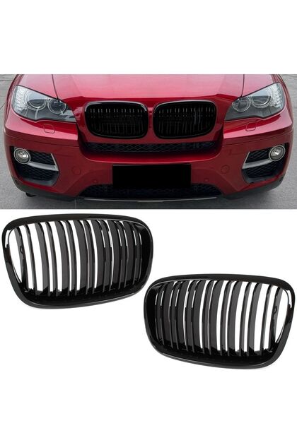 BMW X5 E70 06-13 grile frontale (tip rinichi) stânga + dreapta set NEGRU LUCIOS CU BARĂ DUBLĂ