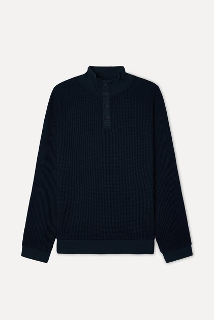 Men's Navy Blue Comfort Fit High-Neck Sweatshirt