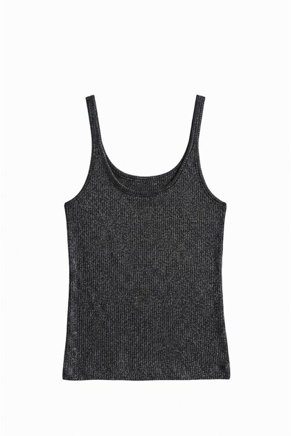 Black Glitter Hollow Out Collar Undershirt