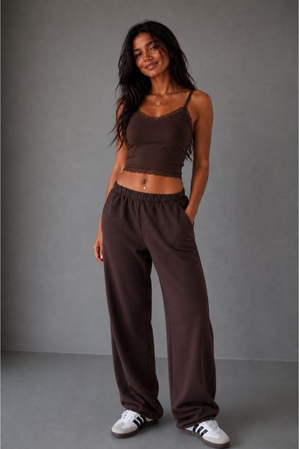 Women's Brown Elastic Waist Sweatpants Be499