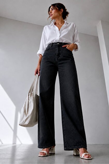 High Waist Wide Leg Lycra-Free Palazzo Jeans Dm3535