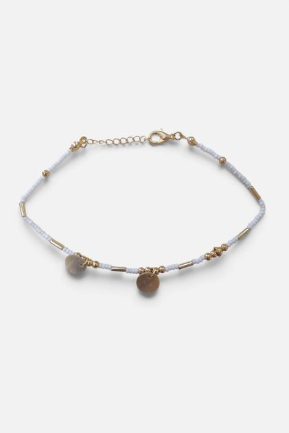 22 cm Gold Color Chain White Beaded Bijouterie Anklet 130696