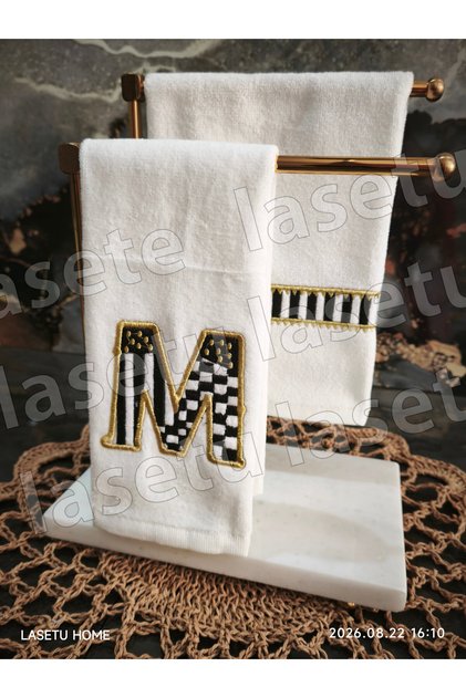 Checkered Letter m and Striped Kitchen Towel Set of 2 (30X50)