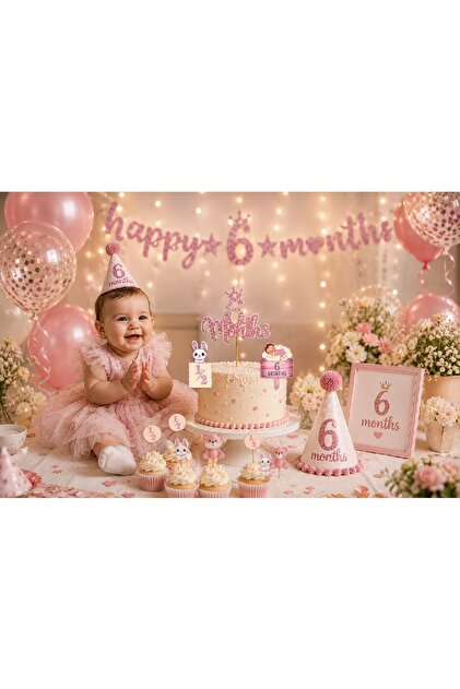 6 Month Birthday Party Set 17 Pieces – Happy 6 Months Cake Decoration Birthday Party Set Decoration