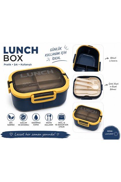 Compartmentalized Lunch Box – Practical Food Storage Container with Leak-Proof Lid, Fork, Spoon, and Knife, Lunch Box