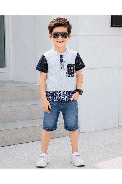 Hooded Set with Denim Shorts