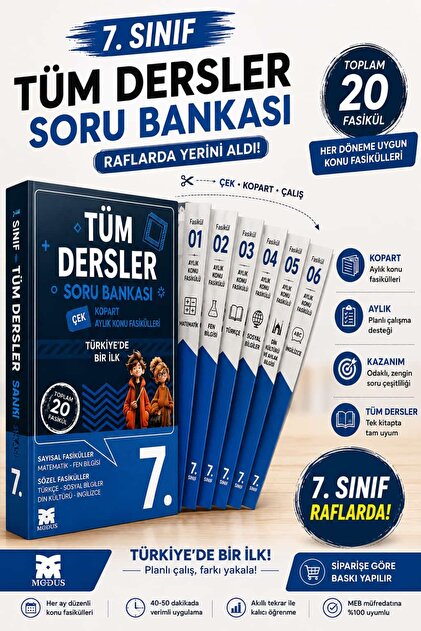 7. Sınıf Tüm Dersler Aylık Konu Tarama Denemeleri 20 Fasikül Soru Bankası Seti