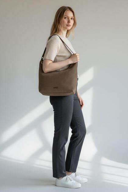 Imported large size genuine leather suede women's bag 7477
