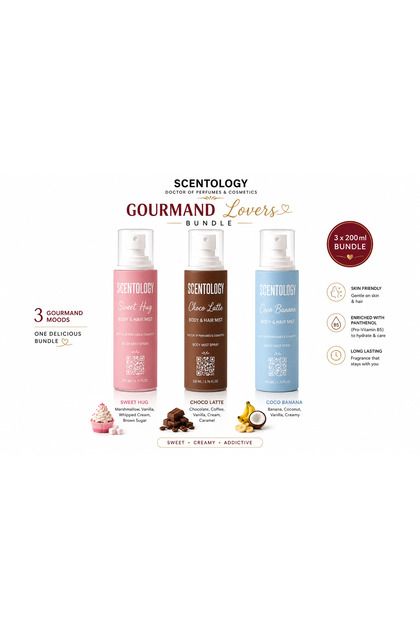 Gourmand Lovers Body & Hair Mist Collection – 3 x 200ml Set – Sweet Hug, Choco Latte & Coco Banana