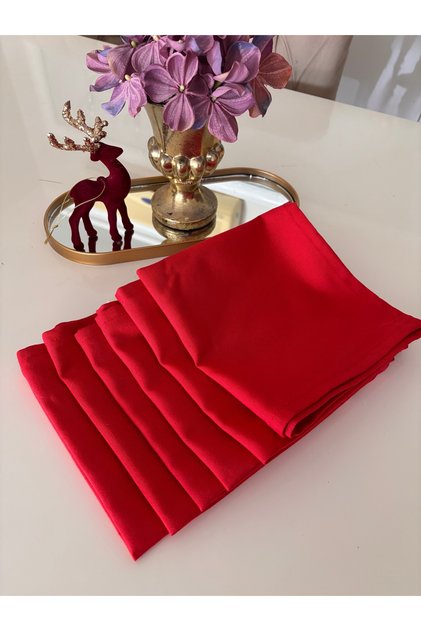 6 Pcs Red Fabric Napkins 36-36 cm Square Tableware Presentation Christmas New Year Noel Christmas