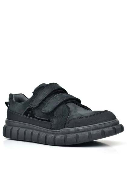 Rakerplus 4506-Snr Black Nubuck 100% Genuine Leather Velcro Children's Daily Sports School Shoes