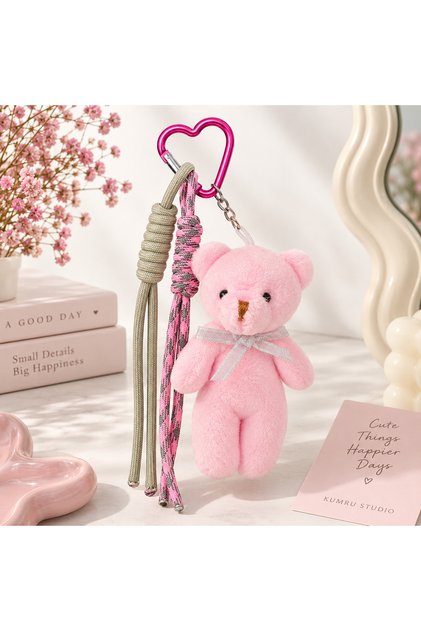 Pink Teddy Bear Gray-Pink Drawstring Bag Charm