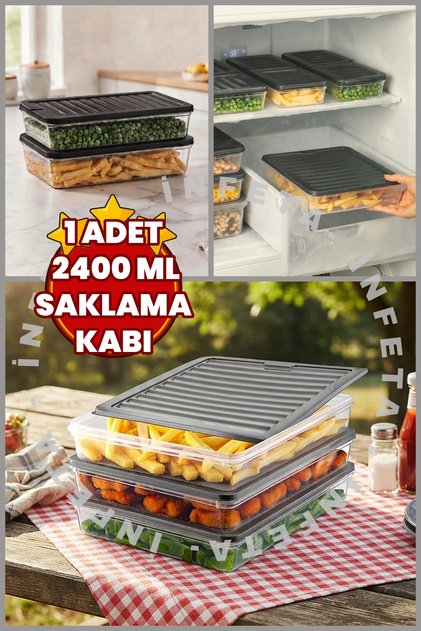 1 Piece 2400 ml Microwave and Freezer Safe Storage Container Icebox Organizer - Gray Lid Refrigerator & Food Container Kitchen Organizer Food Storage Container