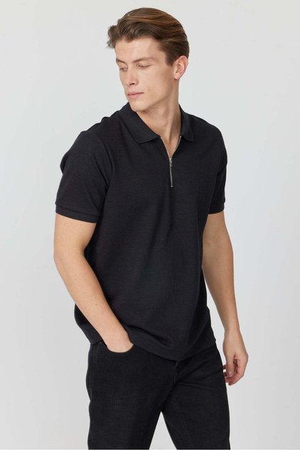Men's Zippered Polo Neck T-Shirt