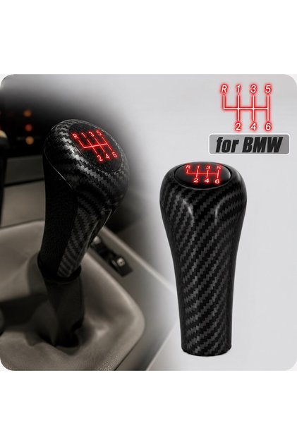 For Bmw E92 E93 E46,E90,F20,F30,E39,E60,F10 Red Lighted Gear Shift Knob 6 Forward Carbon Fiber Pattern