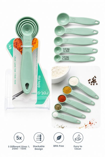 5-Piece Measuring Spoon Set – Practical Measuring Spoons for the Kitchen – 1.25/2.5/5/7.5/15 ml