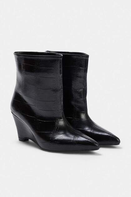 Siyah Kroko 8 cm Kadın Wedge Topuklu Bot TAKAW27BO00016
