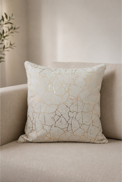 Gold Foil Patterned Decorative Single Throw Pillow Pillow Case 42X42 cm - Cream