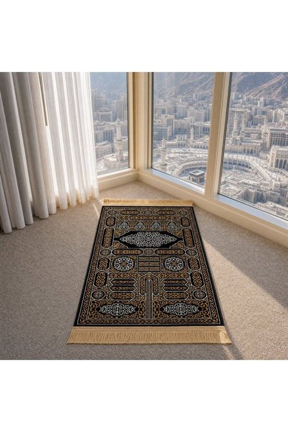 Sajadat Kaaba Prayer Mat, Soft and Lightweight for Everyday Use, 70X110 Cm, Black and Gold