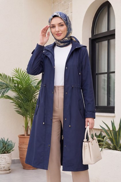 Lined Trench Coat - Navy