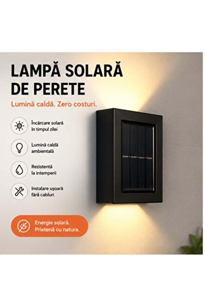 Lampă Solară de Perete cu Iluminare Sus și Jos, IP65, Baterie 600mAh, ABS