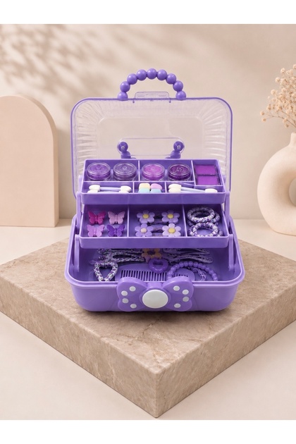 Children's Jewelry and Buckle Organizer Automatic Pop-Up Organizer Box 27X15X15 cm Purple Portable Multi-Compartment Storage Bag-Spotted