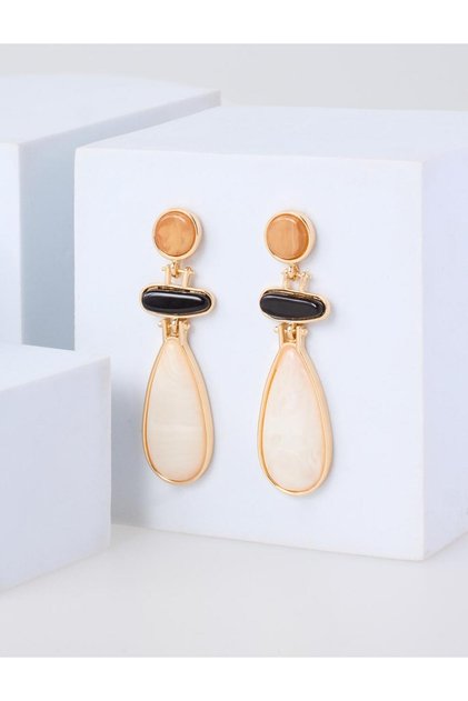 Ecru Drop Detailed Dangle Bohemian Earrings