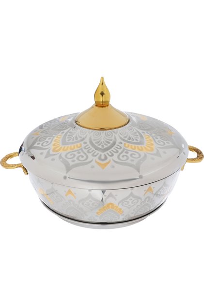 Mars food container, circular, silver and gold pattern