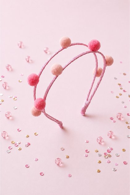 Pinky Pompoms Pink Pompom Detailed Double Girls' Crown
