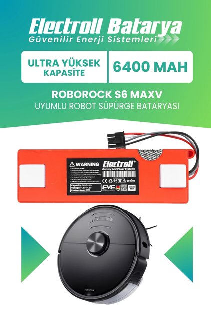 Roborock S6 Maxv Uyumlu Batarya (ULTRA YÜKSEK KAPASİTE) 6400mah Kutulu Robot Süpürge Pil Değişimi
