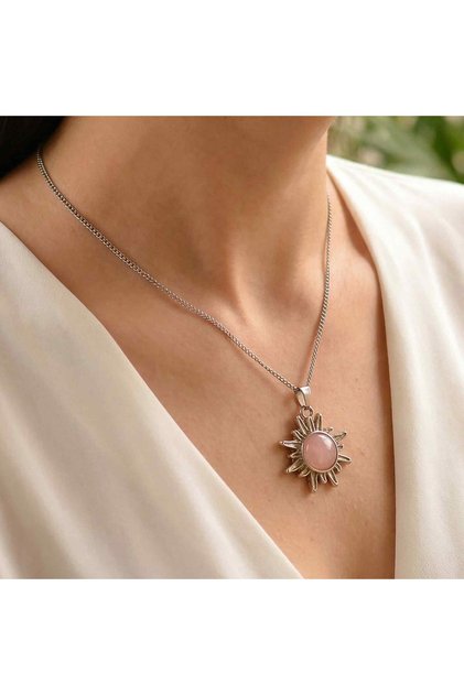 Pink Quartz Stone Sun Necklace