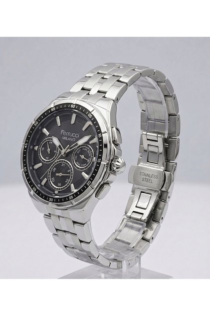 Milano 42mm Black Dial Multifunctional Men's Wristwatch 3 Atm Steel Band