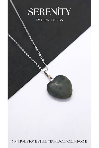 Labradorite Natural Stone Heart Steel Necklace