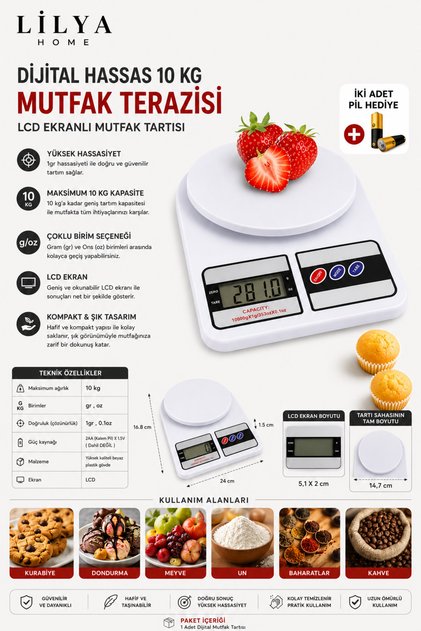 Dijital Hassas 10 Kg Mutfak Terazisi Tartısı Lcd Ekranlı