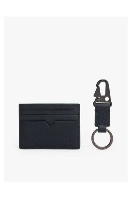 Men's Brand Logo Wallet, Stylishly Designed Keychain Set, Blue Card Holder