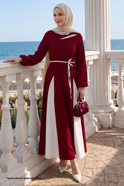 Slit Double Color Claret Red Dress