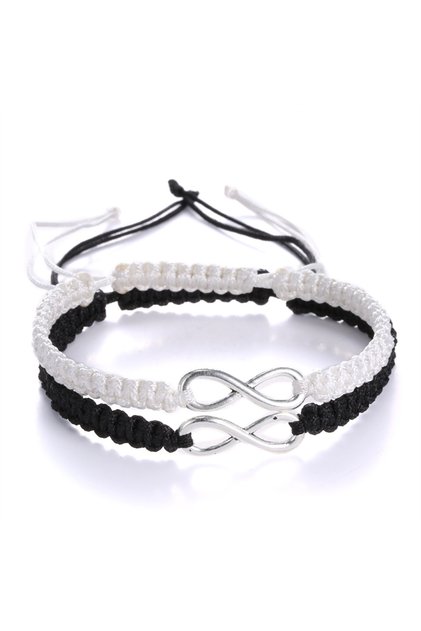 16B029R5 2Pcs 8 Words Infinity Love Couple Bracelets For Women Men Handmade Braided Rope Chain Charm