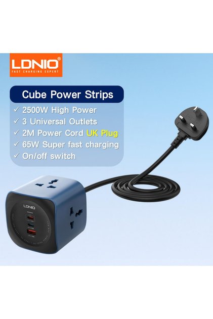 Universal-UK PLUG Cube Power Strip LDNIO 65W Charging Stations 2M Electric Extension Power Cord EU U