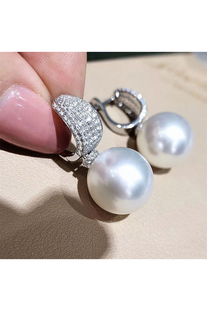 E2409 Huitan Luxury CZ Imitation Pearl Earrings for Women Silver Color Temperament Elegant Lady Earr