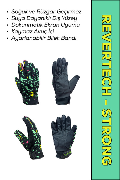 Revertech Strong Green Dream / Water and Windproof Winter Motorcycle Gloves + Buff with Gift