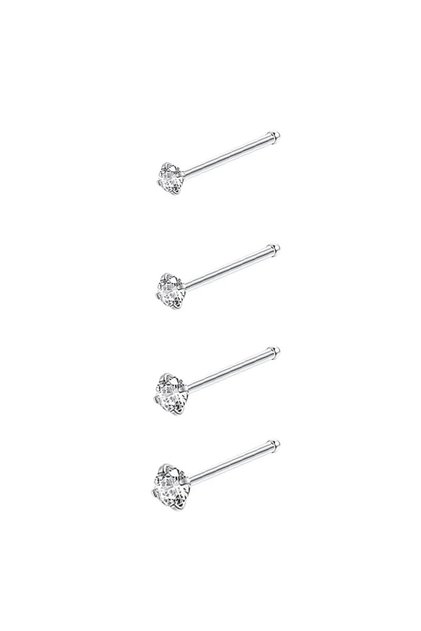 Round Face I SHAPED Silver 4-12pcs Cubic Zirconia Nose Studs 20G Nose Piercing Jewelry Bone L Shaped